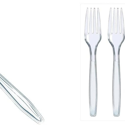 600-Piece Heavy Duty Plastic Cutlery Set - 100 Knives & 500 Forks, Clear, Disposable, Casual, Ideal for Events & Gatherings.