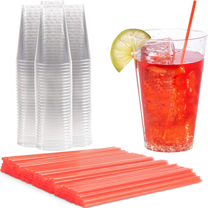 Plastic Cups & Stirrers Bundle: 100 Clear 14oz Plastic Cups and 2000 Pack Plastic Coffee & Cocktail Stirrers.