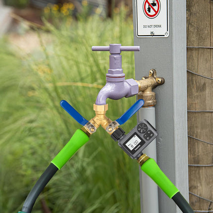 Brass Garden Hose Splitter, Y Valve Splitter with Stainless Steel Long Handle, Heavy Duty 2 Way 3/4" GHT Thread Water Garden Hose Adapter.