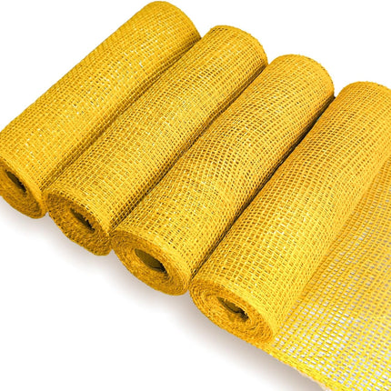 Yellow Poly Burlap Mesh 10 inches, 15 Feets Each, Yellow Poly Burlap Deco Mesh Ribbon for Wreath Supplies Party Decoration DIY Crafts Making, 4 Packs.