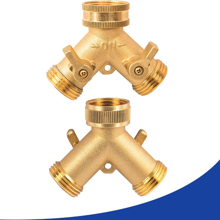2 Way Hose Splitter, 3/4" Brass Hose Y Splitter with 2 PCS Garden Hose Extension Hose Coiled Spring Protectors and 6 Rubber Washers.