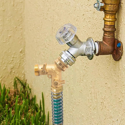 2 Way Hose Splitter, 3/4" Brass Hose Y Splitter with 2 PCS Garden Hose Extension Hose Coiled Spring Protectors and 6 Rubber Washers.