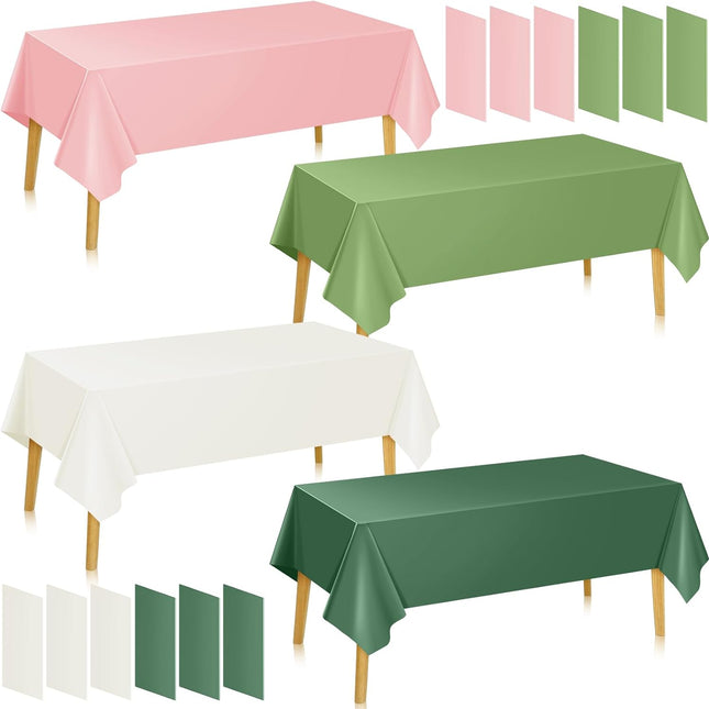 12 Pcs Sage Green and Pink Plastic Tablecloth 54 x 108 Inch 4 Colors Disposable Rectangle Table Cover Waterproof Table Cloth for Boho Wedding Bridal Baby Shower Birthday Witch Party.