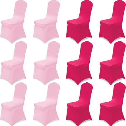 12 Pcs Pink Folding Chair Covers Universal Spandex Slipcovers Washable Removable Stretch Chair Protector Covers for Wedding Hot Pink Birthday Party Decoration.