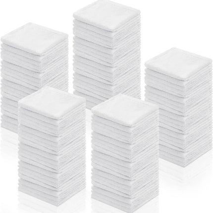 100 Pcs White Cleaning Cloths Bulk Reusable Cleaning Rags Cotton Washcloths Absorbent Dishcloths Small Kitchen Rags Soft Bath Towels for Housekeeping, 9.8 x 9.8 Inch.