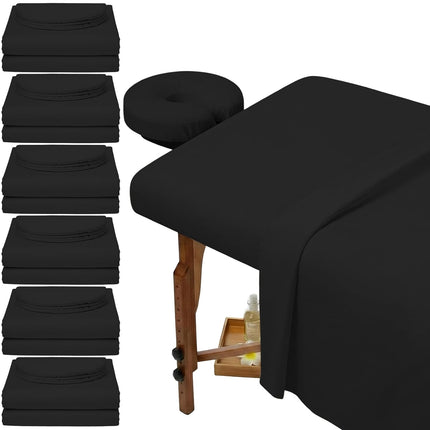 6 Set Microfiber Massage Table Sheets Each Set Includes Massage Table Covers, Fitted Sheets, Face Cradle Covers (Black).