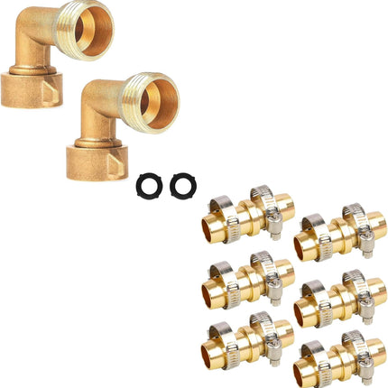 90 Degree Hose Elbow Connectors + Garden Hose Repair Kit.