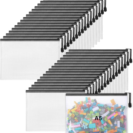 32 Pcs Mesh Zipper Bags Toy Storage Bikini Organizer Bag Bolsas Para Guardar Trajes De Bano Waterproof Zipper Reusable Pouch Puzzle Multipurpose for Storage Office(Black,9 x 7 Inch).