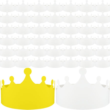 100 Pcs White Paper Crowns Kids DIY Birthday Crowns for Classroom Birthday Party Hats Decorations Baby Shower Supplies (Stylish).