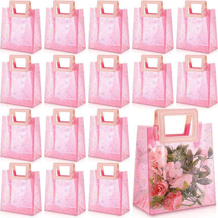 20 Pcs Pink Clear PVC Gift Bags with Handles Bulk Glitter Party Favor Bags Reusable Tote Bag for Wedding Welcome, Bridal Shower, Bachelorette, Birthday, 7x4x8''.