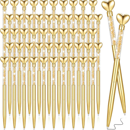 50 Pcs Heart Shaped Pens Black Ink Retractable Metal Cute Ballpoint Pens Decorative Engagement Gifts Gifts for Women Wedding Bridal Shower Sleepover Party Favor(Gold).