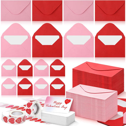 400 Set Mini Valentine Greeting Cards with Envelopes Stickers Valentine Red Pink Love Small Greeting Cards Bulk Blank Note for Galentine Day Gift Supplies(Red,pink).