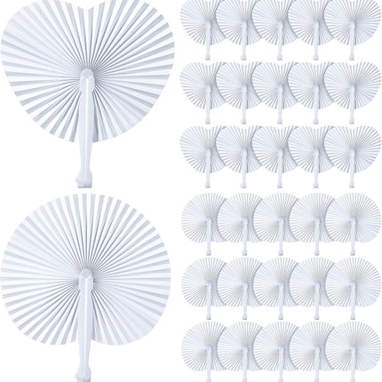 60 Pcs Decorative Paper Folding Hand Fans Folding White Paper Accordion Fans Include Heart Shaped Round Shaped for Wedding Bridal Shower Dancing Birthday Party Favors.