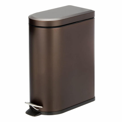 Small 2.6 Gallon/10 Liter Stainless Steel Metal Step Trash Can Garbage Bin for Bathroom, Bedroom, Home Office, D-Shape Trashcan with Foot Pedal/Lid, Removable Liner Bucket with Handles, Bronze.