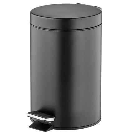 Pedal Bin — Metal Waste Bin with Pedal, Lid and Plastic Bucket Insert — for Bathroom, Kitchen, and Office — 3 Litre Household Rubbish Bin with Ergonomic Design — Black.
