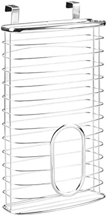 Steel Hanging Cabinet Storage Organizer Holder for Kitchen, Pantry - Holds Plastic, Sandwich, Garbage, Grocery and Trash Bags; Wrap, Foil, Pack - Spira Collection - Chrome.