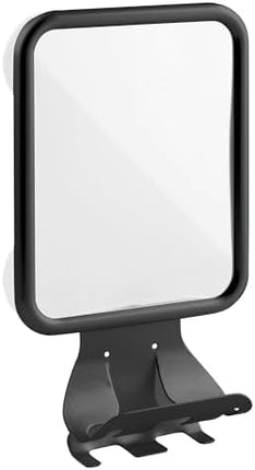 Large Modern Metal Suction Shaving Mirror Center for Bathroom Showers and Tubs - Holders for Shaving Cream and Razors - Matte Black.