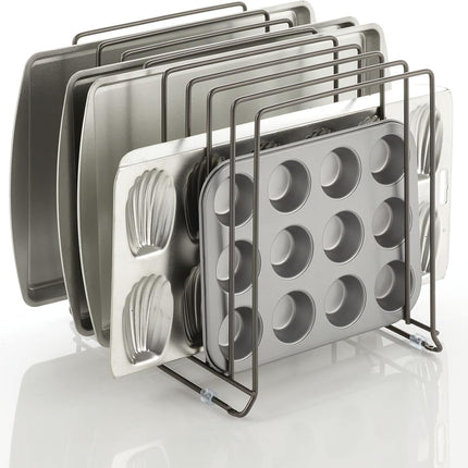Large Metal Wire Organizer Rack for Kitchen Cabinet, Pantry, Shelves - Holder with 8 Slots for Baking Sheets, Skillets, Frying Pans, Pots, Lids, Cutting Boards, Appliances - Dark Gray.
