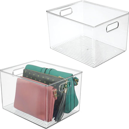 Large Plastic Storage Organizer Container Bin, Closet Organization for Hallway, Bedroom, Linen, Coat, and Entryway - Holds Clothing, Blankets, and Accessories, Ligne Collection, 2 Pack, Clear.