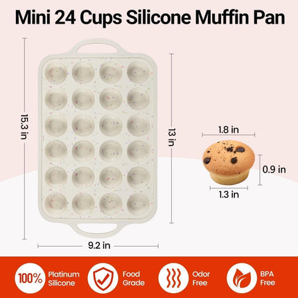 Mini Muffin Pan, Metal Reinforced Frame Mini Cupcake Pans 24 Cups Nonstick Muffin Silicone Molds with Handle for Baking Muffins, Cupcakes, Egg Bites 2 Pack.