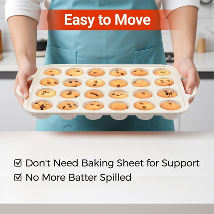 Mini Muffin Pan, Metal Reinforced Frame Mini Cupcake Pans 24 Cups Nonstick Muffin Silicone Molds with Handle for Baking Muffins, Cupcakes, Egg Bites 2 Pack.