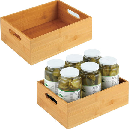 Kitchen Storage Box - Large Wooden Box with Handles - Bamboo Kitchen Utensil Storage Box - 12" x 9" x 4" - Set of 2 - Nature.