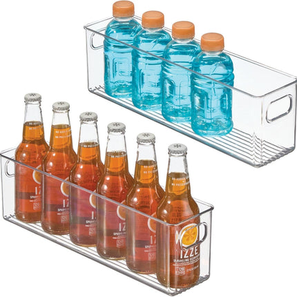 Plastic Kitchen Organizer - Storage Holder Bin with Handles for Pantry, Cupboard, Cabinet, Fridge/Freezer, Shelves, and Counter - Holds Canned Food, Snacks - 2 Pack - Clear.