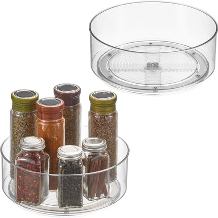 Lazy Susan Turntable Plastic Spinner for Kitchen/Bathroom, Pantry, Fridge, Cupboards, or Counter Organizing, Fully Rotating Organizer for Food, 9" Round - Lumiere Collection - 2 Pack, Clear.