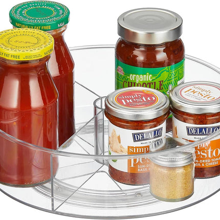 Lazy Susan Turntable Divided Plastic Spinner - Kitchen/Bathroom, Pantry, Fridge, Cupboard or Counter Organizing, Fully Rotating Food Organizer - 11.5" Round, Lumiere Collection - Clear.