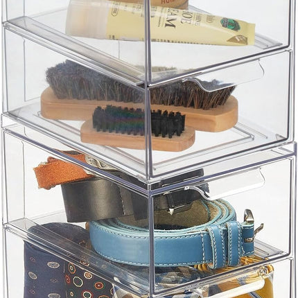 Stackable Storage Containers Box with 2 Pull-Out Drawers - Stacking Plastic Drawer Bins for Closet Organization, Linen, Coat, Bedroom or Entryway Closets - Lumiere Collection - 2 Pack - Clear.