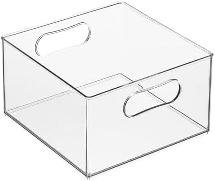 Deep Plastic Stackable Storage Organizer Container Bin, Bath and Shower Organization for Cabinet, Cupboard, Shelves, Counter, or Closet - Holds Shampoo, Vitamins - Ligne Collection - Clear.