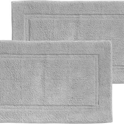 100% Cotton Bath Mat - Soft Hotel-Style Rectangular Bathroom Floor Rug - Plush, Water Absorbent Cloth Bathmat for Outside Bathtub/Shower, Machine Washable Cotton Bath Rug - 2 Pack - Gray.
