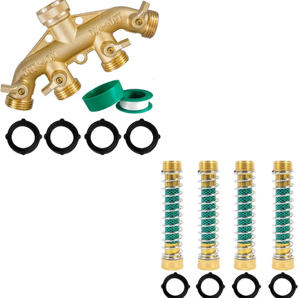 Brass Garden Hose Splitter (4 Way) + Garden Hose Protector.