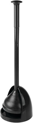 Plastic Freestanding Hideaway Toilet Bowl Plunger with Holder Set - Plunger for Bathroom Storage and Cleaning Organization - Heavy Duty, Space Saving - Aura Collection - Black.