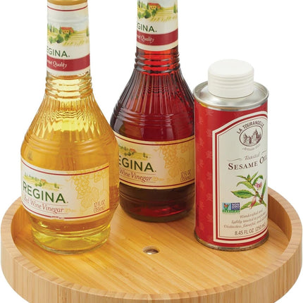 Bamboo Lazy Susan Turntable Food Storage Container for Cabinets, Pantry, Refrigerator, Countertops, Spinning Organizer for Spice Bottles, Condiments, Baking, 9" Round, Echo Collection, Natural.