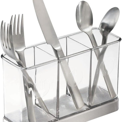 Cutlery Holder Modern Cutlery Basket for The Kitchen Table, Pantry or Cupboard Kitchen Storage with 3 Compartments Clear/Chrome.
