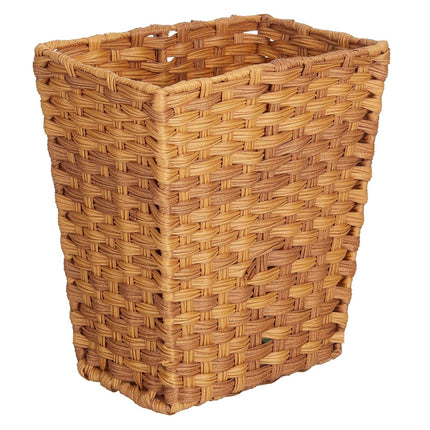 Small Woven Trash Can - Slim Rectangular Waste Basket - Decorative Garbage Waste Bin for Bedroom, Bathroom, Kitchen, Home Office, Craft, Laundry, Utility Rooms, and Garage - Camel.