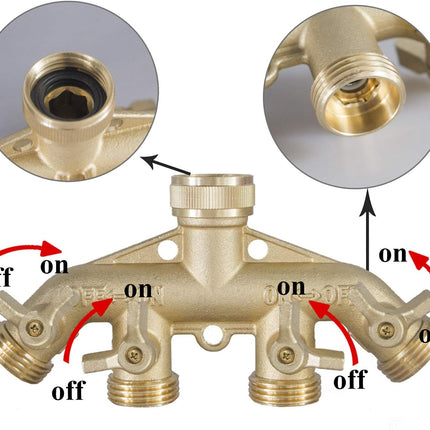 Brass Garden Hose Splitter (4 Way) + Garden Hose Quick Connector.