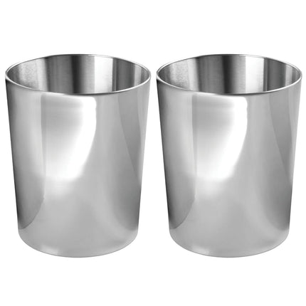 Round Metal Small 1.7 Gallon Recycle Trash Can Wastebasket, Garbage Container Bin for Bathrooms, Kitchen, Bedroom, Home Office - Durable Stainless Steel - Mirri Collection - 2 Pack - Polished.