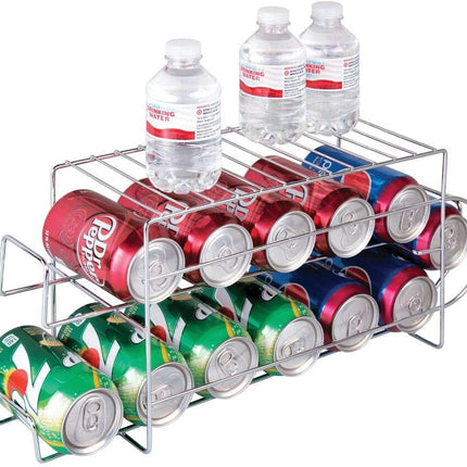 2-Tier Metal Wire Standing Pop/Soda and Food Can Dispenser Storage Rack Organizer with Top Shelf for Kitchen Pantry, Countertop, Cabinet - Holds 12 Cans - Chrome.
