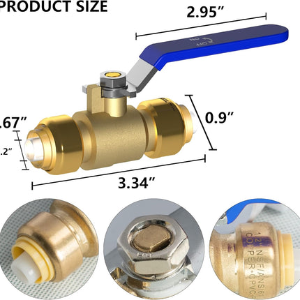 Brass Garden Hose Splitter (4 Way) + 1/2 Inch Push-Fit Full Port Ball Valve.