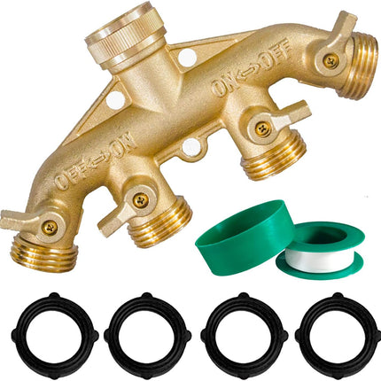 Brass Garden Hose Splitter (4 Way) + Garden Hose Quick Connector.