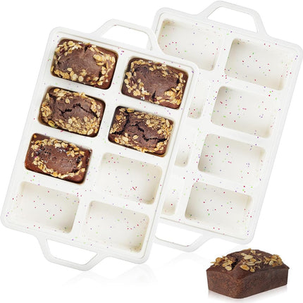 Mini Loaf Pans, Metal Reinforced Frame Silicone Bread Loaf Pans 8 Cavities Nonstick for Baking Cornbread, Mini Bread, Brownie, Cheesecake, Chocolate 2 Pack Confetti.