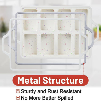 Mini Loaf Pans, Metal Reinforced Frame Silicone Bread Loaf Pans 8 Cavities Nonstick for Baking Cornbread, Mini Bread, Brownie, Cheesecake, Chocolate 2 Pack Confetti.