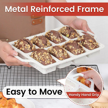 Mini Loaf Pans, Metal Reinforced Frame Silicone Bread Loaf Pans 8 Cavities Nonstick for Baking Cornbread, Mini Bread, Brownie, Cheesecake, Chocolate 2 Pack Confetti.