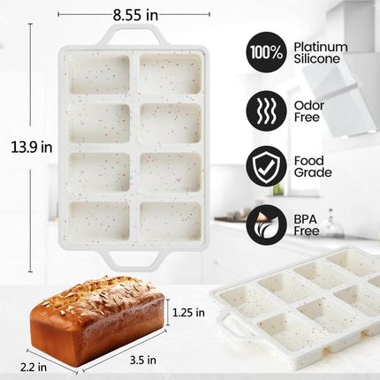 Mini Loaf Pans, Metal Reinforced Frame Silicone Bread Loaf Pans 8 Cavities Nonstick for Baking Cornbread, Mini Bread, Brownie, Cheesecake, Chocolate 2 Pack Confetti.