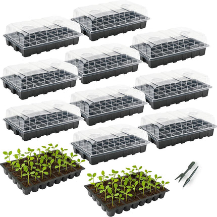 - Seed Starter Tray Kits, 10 Pack, Total 400 Cells, Durable Plant Germination Trays with Humidity Vented Domes and Bases, Ideal for Seed Starting, Indoor Gardening and Greenhouse.