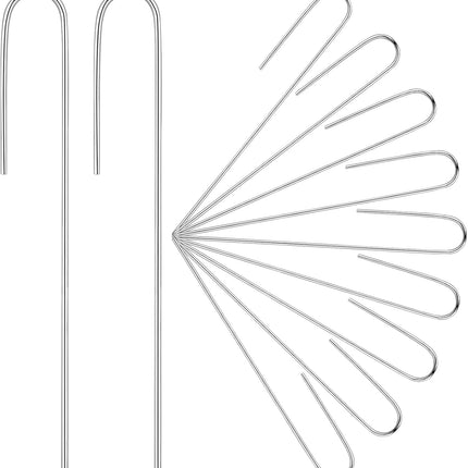 100 Pcs Irrigation Drip Tubing Landscape Staples 5 Inch J Shape Garden Stakes Galvanized Lawn Pins for Drip Tubing (Hold up to 1/2" Drip Tubing).