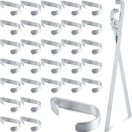 30 Pcs 1-3/8" Chain Link Fence Gate Clips with Pliers Galvanized Steel Kennel Panel Clamps Heavy Duty Gate Clip Bands and Crimping Tool.