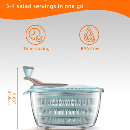 Salad Spinner, 4.24 Quart Lettuce Spinner with Double Drainage Holes, Salad Dryer for Washing, Spinning, and Draining Greens, Fruits, and Vegetables.